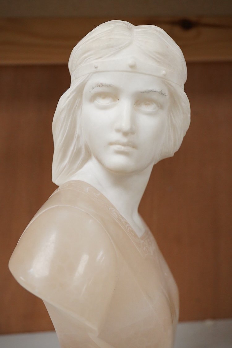 Prof. A Lessi - a marble and onyx bust of a maiden, signed verso, 29cm